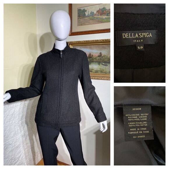 Della Spiga Zippered Black Tailored Wool Jacket - Picture 1 of 15